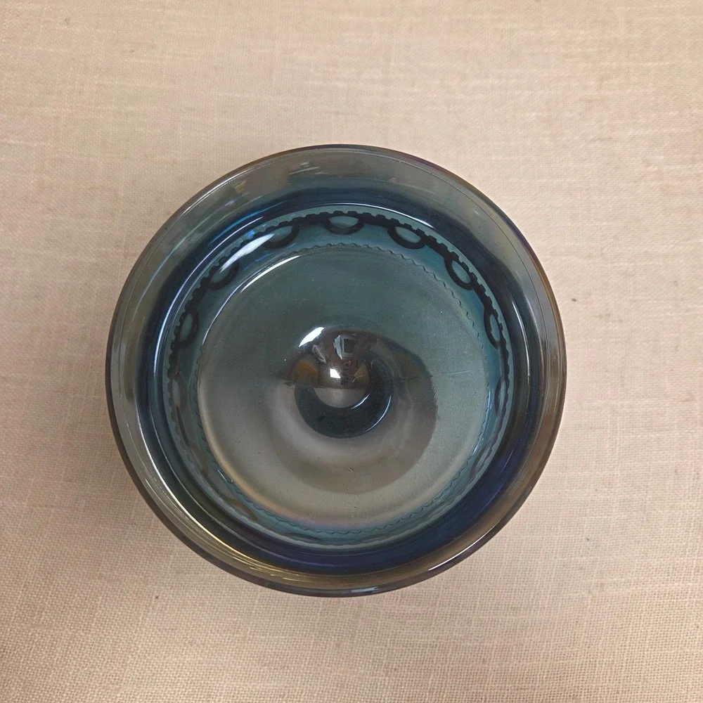 Indiana Blue Carnival Glass Kings Crown Thumbprint Pedestal Compote Candy Dish